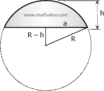 Figure for the derivation of formula of spherical segment of one base from segment of two bases